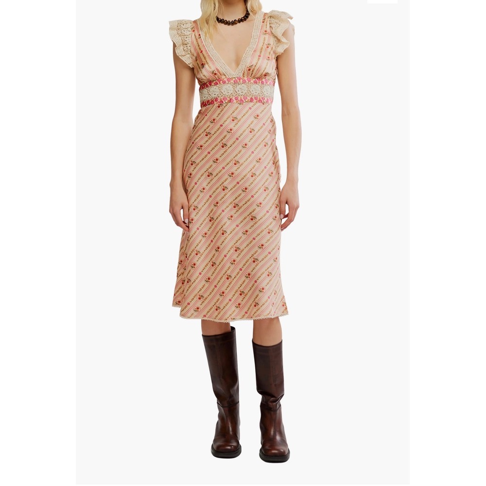 Free People Bali Belle Satin Midi Dress Size Small Boho Coquette